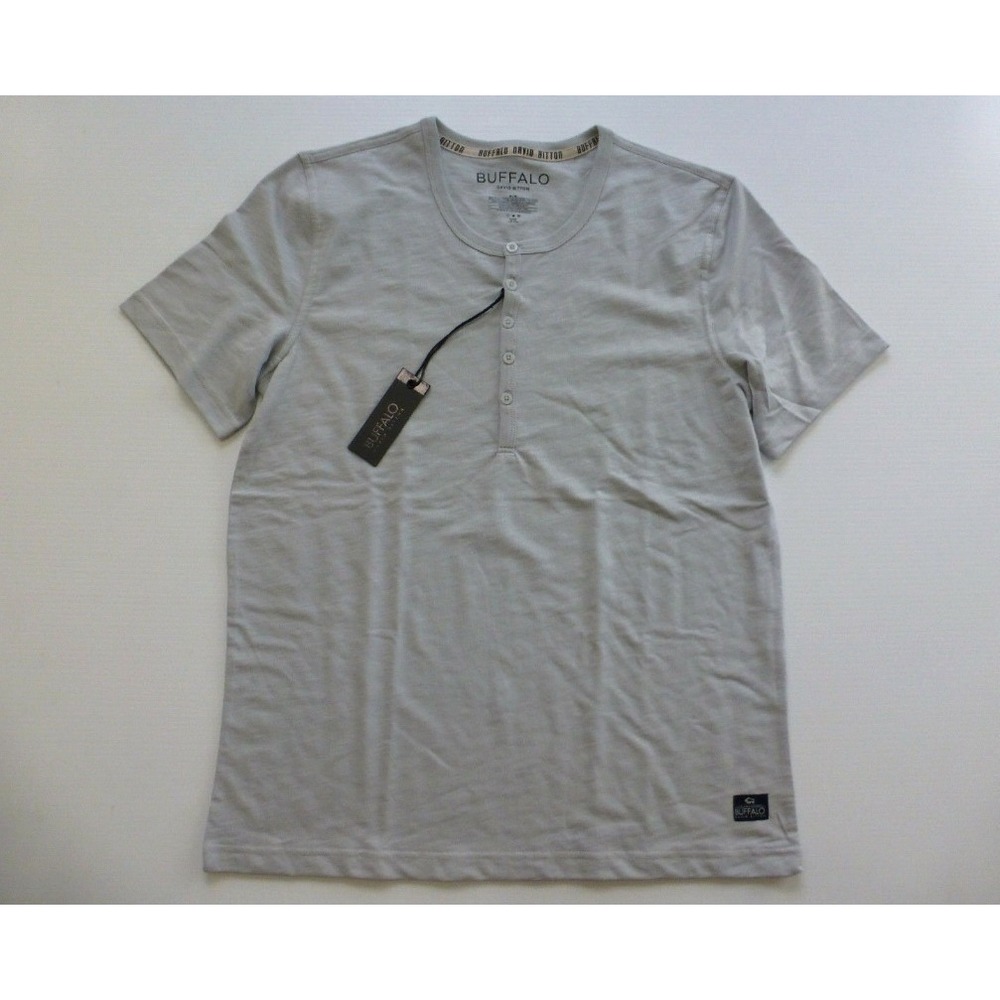 Buffalo David Bitton Shirt Mens Small Light Grey Terry Slub Henley Shirt New